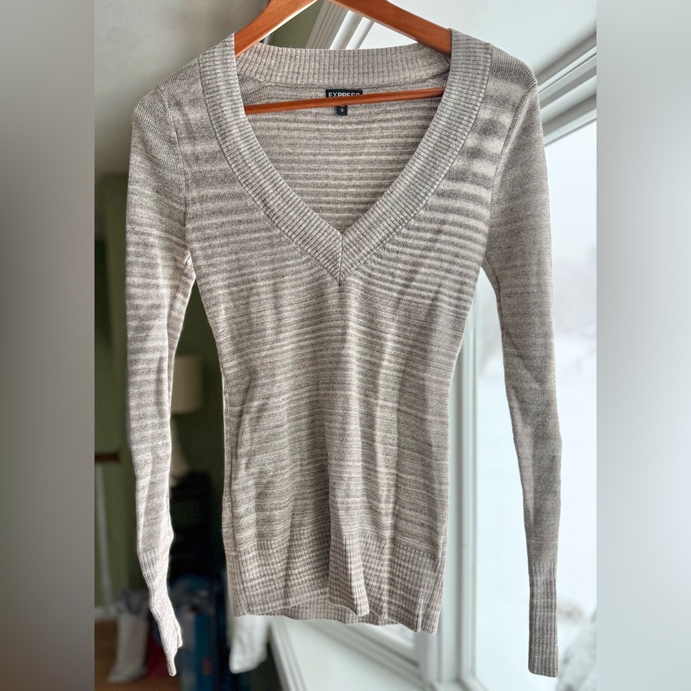 Express Silver Striped Sweater, Size Medium